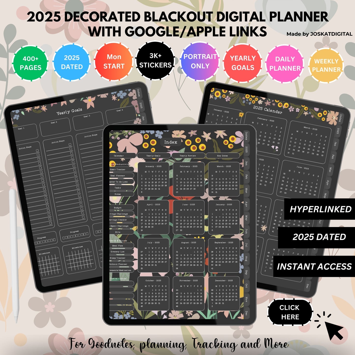 Ultimate Decorated Blackout Digital Planner 2025