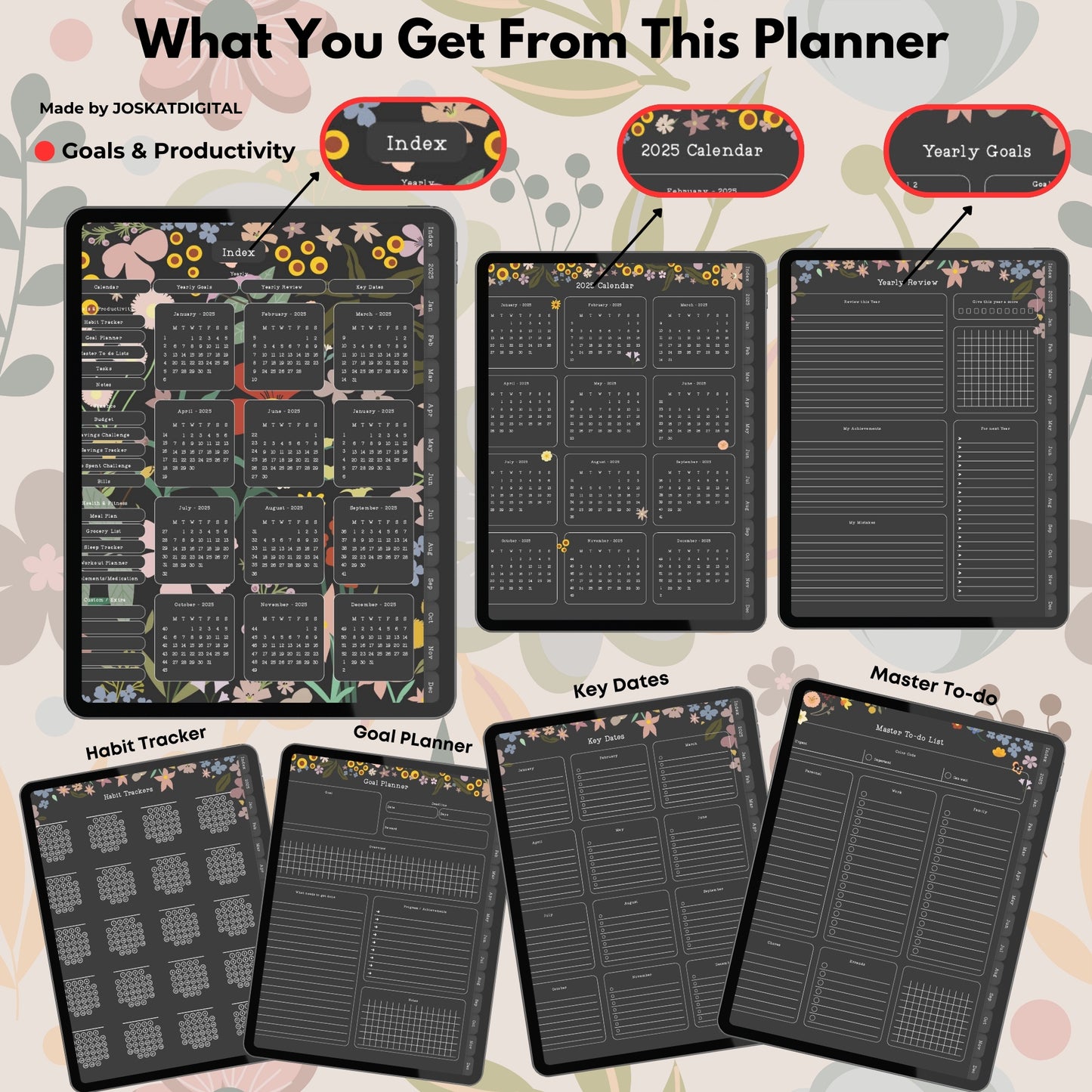 Ultimate Decorated Blackout Digital Planner 2025