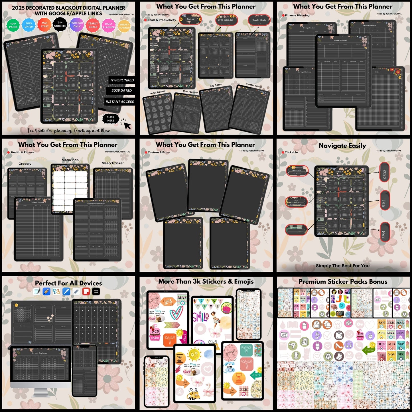 Ultimate Decorated Blackout Digital Planner 2025