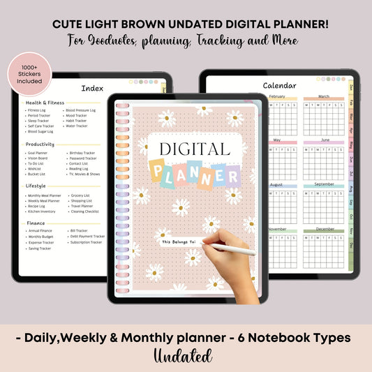 Cute Light Brown Undated Digital Planner